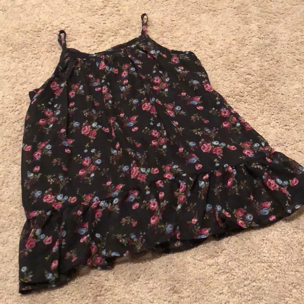 Black Sleeveless Floral Babydoll Blouse